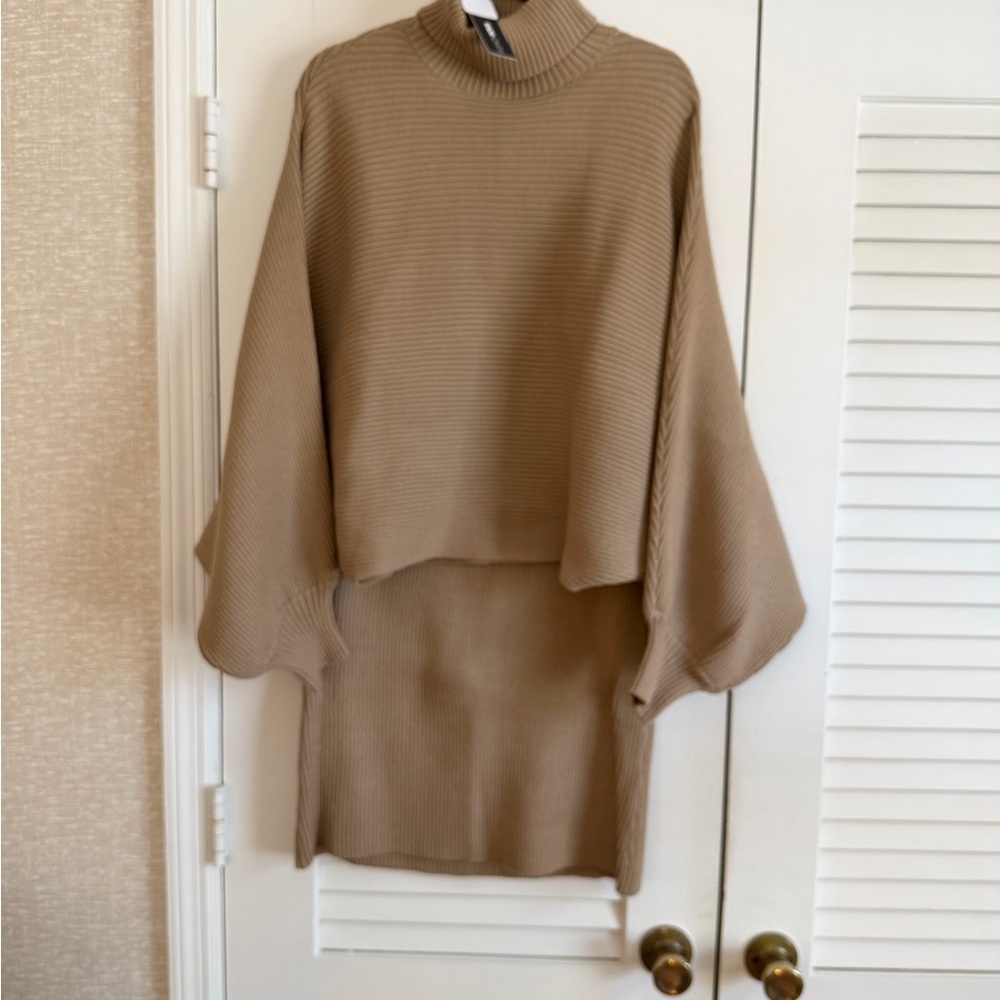 Fashion Nova Taupe Ribbed Knit Turtleneck and Skirt Set